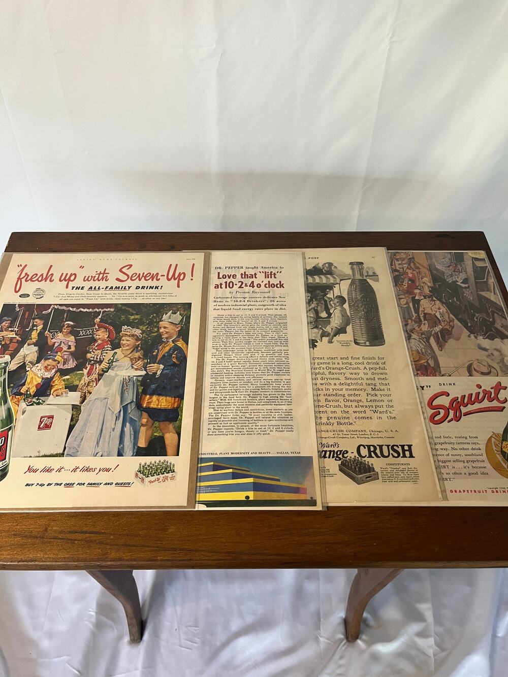 Lot 4 Vintage Soda Magazine Ads Squirt Orange Crush Dr Pepper 7Up Ephemera